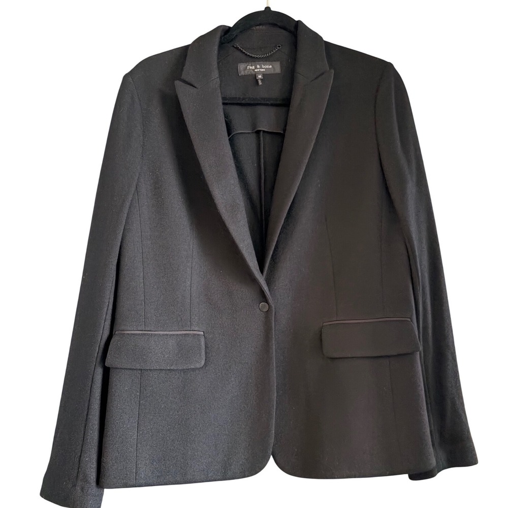 Rag & Bone New York Womens Black 100% Wool Grosgrain Trim Blazer Jacket Size 10